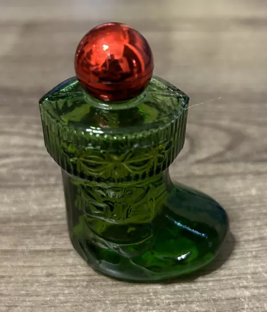 Vintage Avon Perfume Bottle Green Glass Christmas Stocking Red Lid