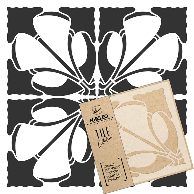 ART NOUVEAU FLOWER #1 Tile reusable PLASTIC Stencil 3.9” x 3.9” to 23.6” x 23.6”