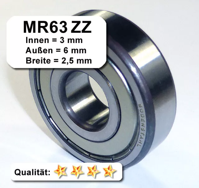 2 Stk. Radiales Rillen-Kugellager MR63ZZ - 3x6x2,5, Da=6mm, Di=3mm, Breite=2,5mm