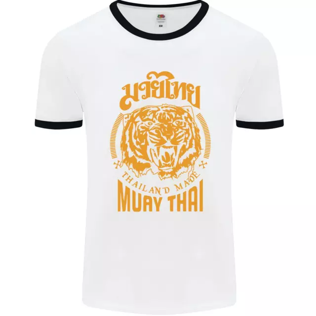 Muay Thai Fighter Warrior MMA Martial Arts Mens White Ringer T-Shirt