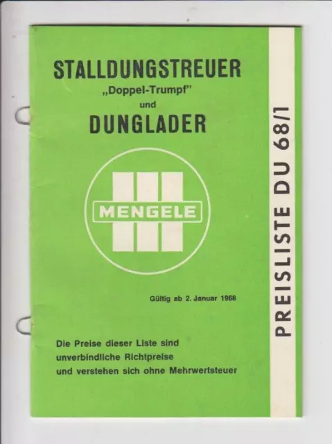 Preisliste Stalldungstreuer Dunglader Mengele & Söhne Günzburg 1968 Preise