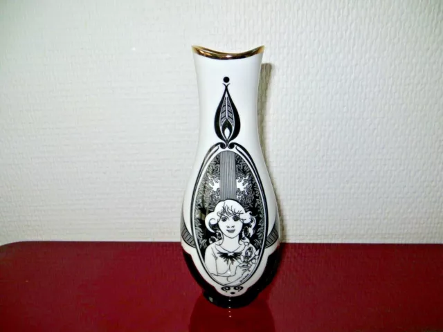 Vase en porcelaine décor noir blanc doré signé HOLLOHAZA HUNGARY  jurcsák Lász