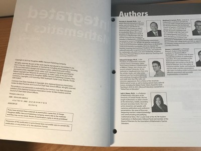 2 books: Integrated Mathematics Volume 1 & 2 by Houghton Mifflin Harcourt, 2015 8