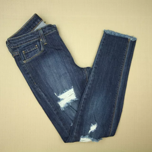 Just Black Mid Rise Ankle Skinny Jeans Women's Size 28 Fray Hem Distressed Denim