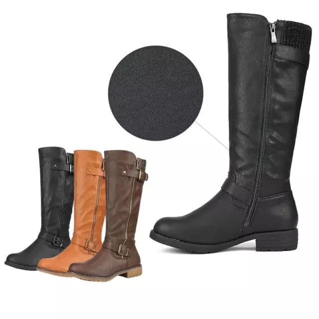 Women's Knee High Boots Side Zipper Stacked Heel Riding Boots US