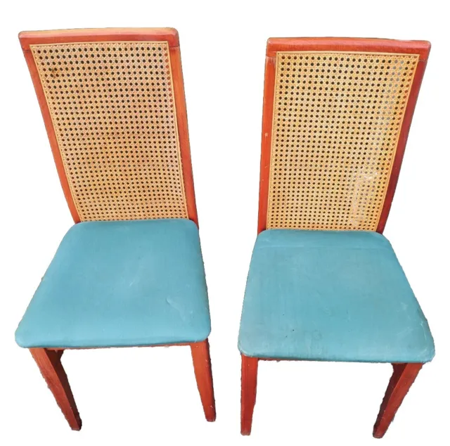 2 x Wooden Dining Chairs w/Rattan-Woven Cane Backrest, curved back seat MFI