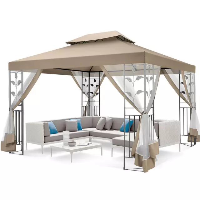 Gartenpavillon 3x3m/3x4m Pavillon Wasserdicht Moskitonetz Doppeldach Partyzelt