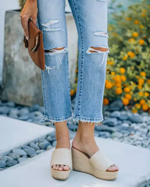 NEW Natural Jute Raffia Espadrille Slide Sandal Open Toe Platform Wedge Heel