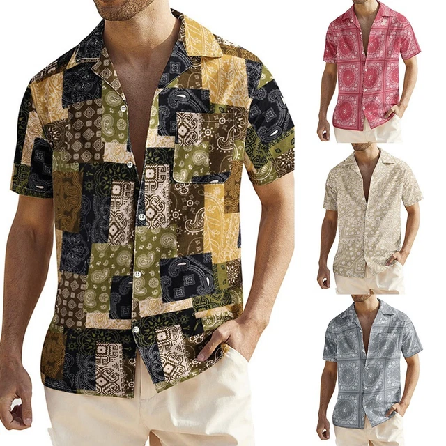 Camicia uomo alla moda stampata maniche corte abito casual fitness camicetta abb