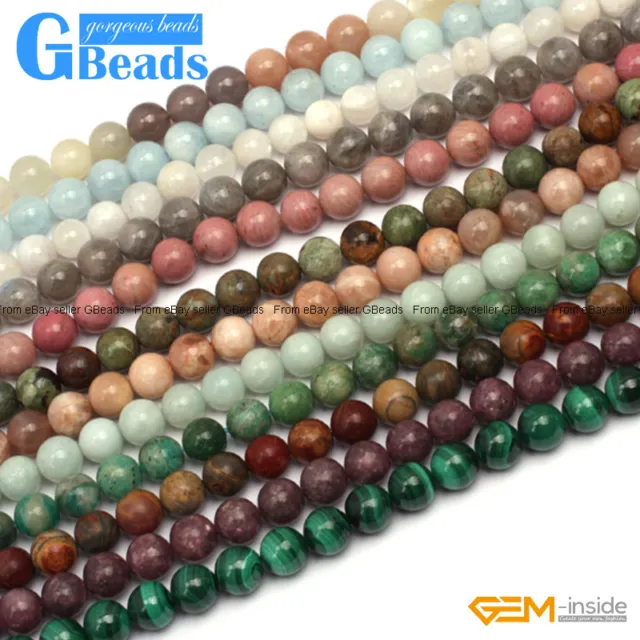 Natural 8mm Assorted Stones Round Jewelry Making Beads Free Shipping Strand 15"