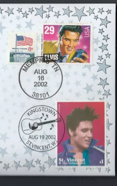 Elvis Presley USA & St Vincent stamps on 2002 25th Anniversary Coin Cover Music 3