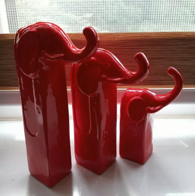 Red Ceramic Elephant Ornament  Home Decor Gift