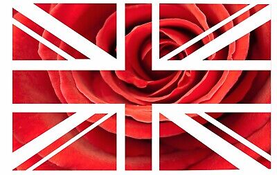 UK British Union Jack Flag With Red Rose Motif Vinyl Car Sticker 110x70mm