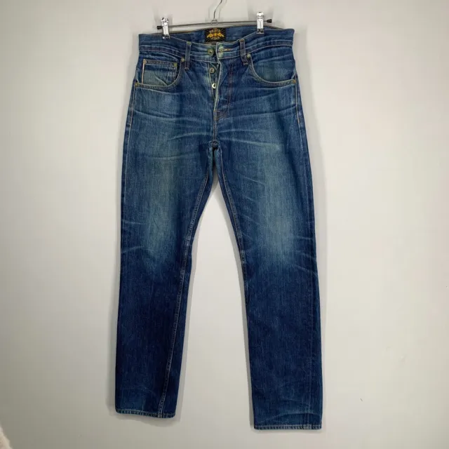 Brave Star Jeans Mens 31 Blue Denim Selvedge Straight Leg Button Fly USA Made *