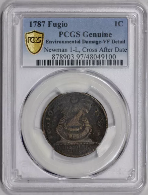1787 Fugio Cent 1c PCGS VF Newman 1-L Cross After Date