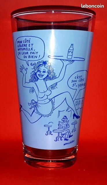 Verre vintage Vichy St Yorre illustré par Wolinski - n°3 sur 4  (série bleue)