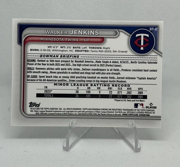 2024 BOWMAN CHROME Mega Box Walker Jenkins 1er Mojo BCP43 EUR 13,86
