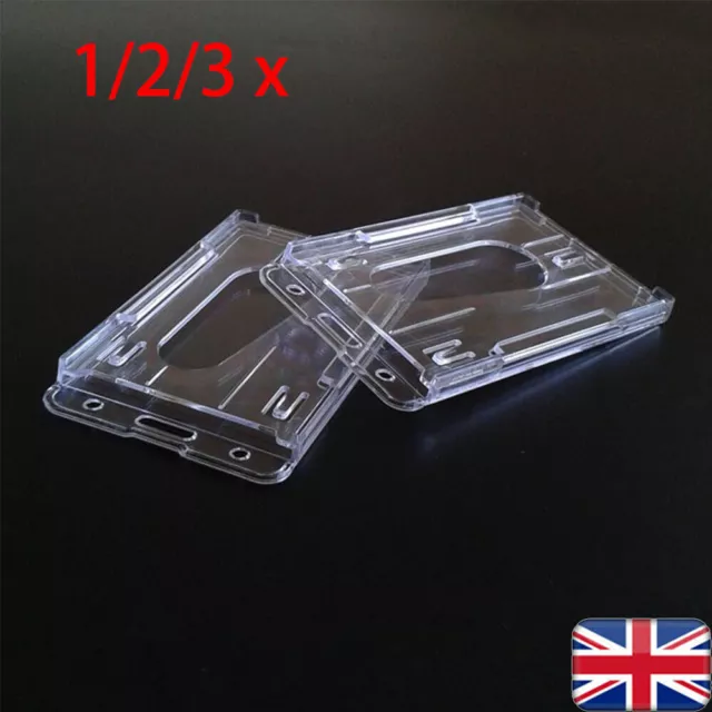 3 Pack - Slim Heavy Duty Badge Holders - Hard Plastic Clear Polycarbonate  (Holds 1 Card) Rigid Top Load Single Card Case - Vertical Easy Access Thumb