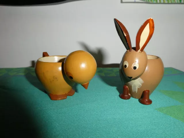 Erzgebirge 2 Holz Eierbecher Hase und Küken Ostern