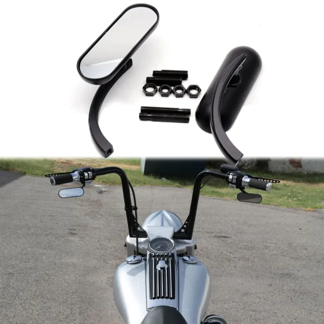 Black Motorcycle Mini Oval Rearview Side Mirror For Harley Touring Bagger Custom