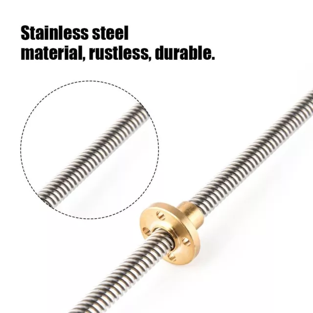 T8 8mm Trapezoidal Stainless Steel Threaded Rod Lead Screw & Brass Nut for 3D