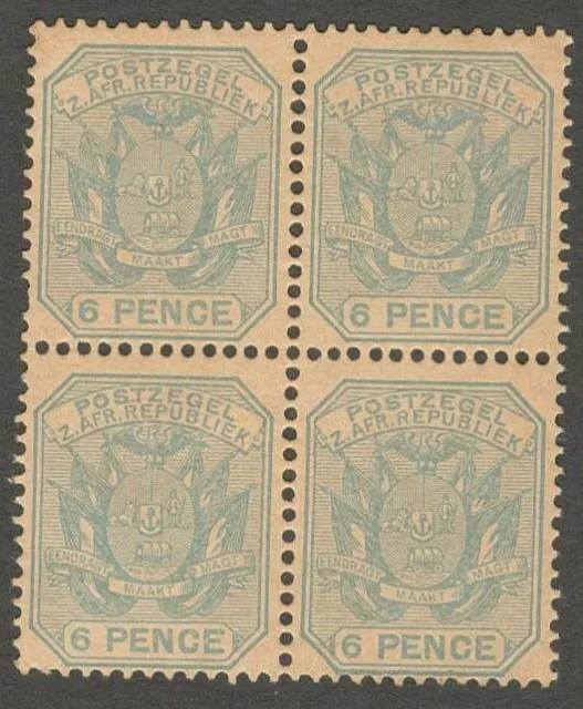 AOP South Africa TRANSVAAL 1895 6d pale dull blue MNH block of 4 SG 210 £16
