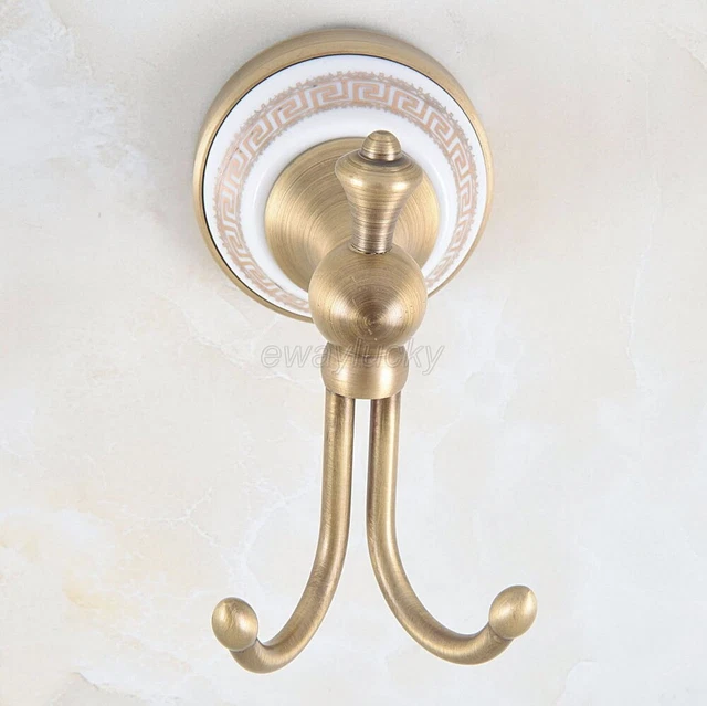 Antique Brass Hooks Coat Hat Clothes Robe Double Holder Rack Hook Wall Hanger