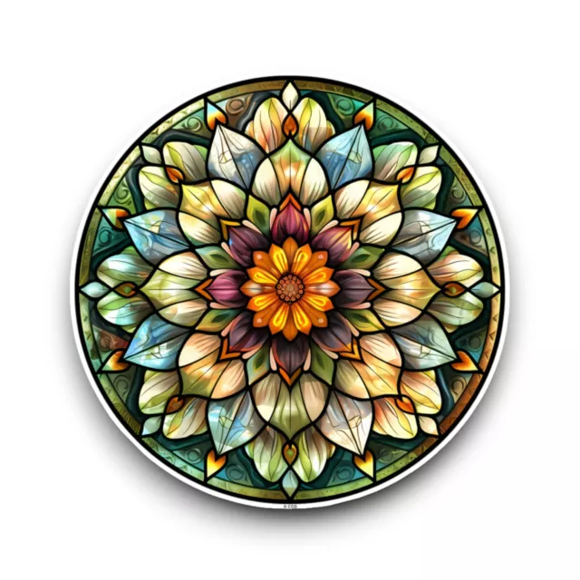 LARGE Mandala Flower Stained Glass Window Design Opaque Vinyl Sticker Decal