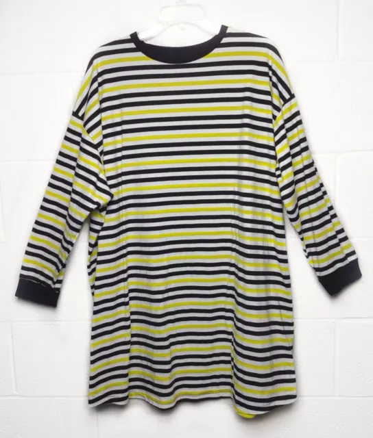 ASOS Striped T Shirt Dress 12 Long Sleeve Black Yellow Knit Cotton Blend