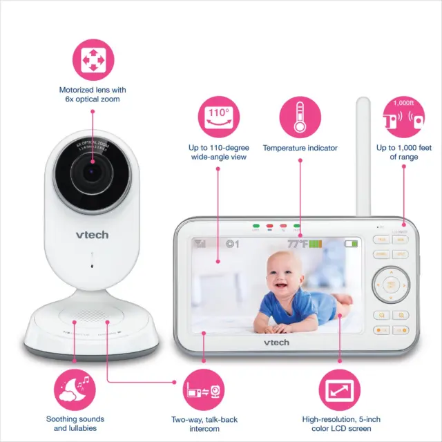 VTech VM5271 Video Baby Monitor with 5-inch Screen, Motorized Lens & 1000' Range