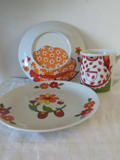 Vintage Fred Roberts Co. Strawberry Apron Cup, Saucers Japan San Francisco