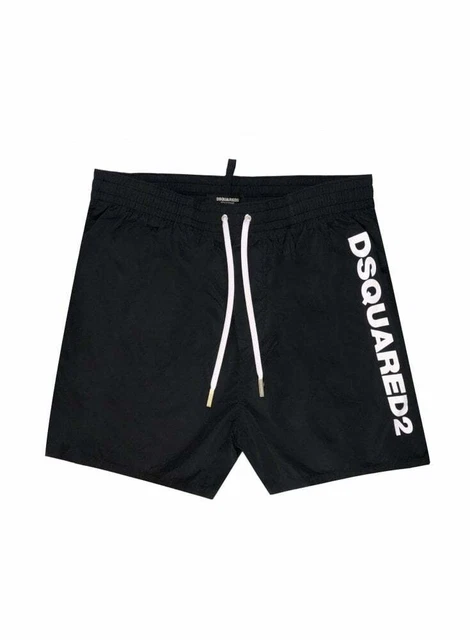 DSQUARED2 PANTALONCINI DA bagno neri da uomo con logo nero EUR 190