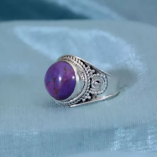 Purple Copper Turquoise Gemstone Worry Ring 925 Sterling Silver Boho Ring SJ-350
