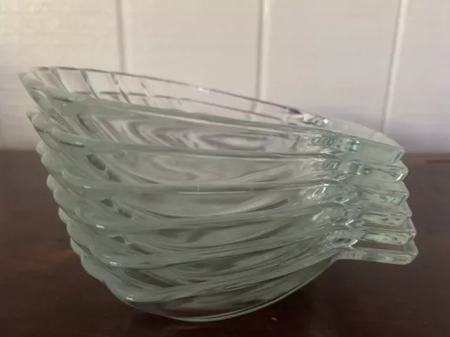 PERFECT vintage SOVIREL France SET OF 6 green tinged glass SCALLOP DISHES