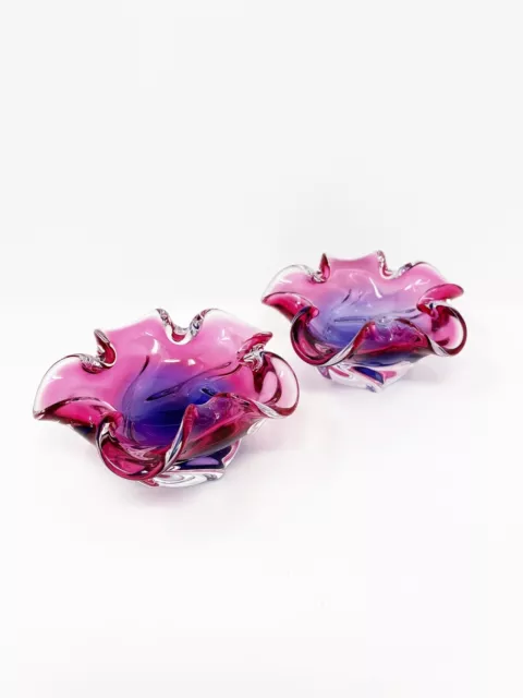 Josef Hospodka Art Glass Bowls Pink Purple Set Of 2 Vintage 60's Czechoslovakia
