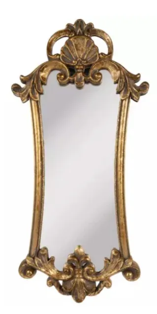 Antique Gold Finish and Baroque Style Detailed Mirror 31.81" x 15.5" x 1.25"