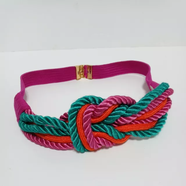 Vintage Leather Shop 80s Boho Cord Rope Belt Large Teal Fuschia Orange Knotted