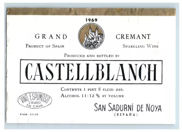 Vintage Castellblanch San Sadurni De Noya Paper Wine Label Original S84E