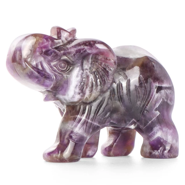 Hxswkk Amethyst Crystal Elephant Statue 2.5 Inch Carved Stone Elephant Figuri...