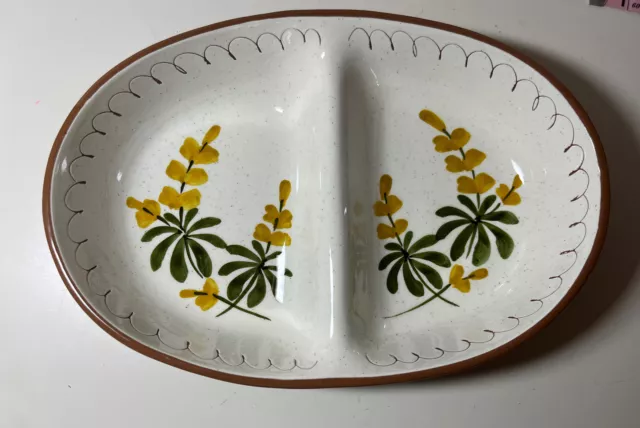 Stangl Pottery “Golden Blossom” Hand Painted Speckled 2 Section Bowl 10.5” x 7”