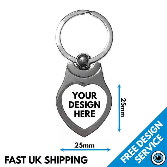 Custom Printed Metal Heart Key Ring Personalised Keyrings Photo Logo Kids Pet