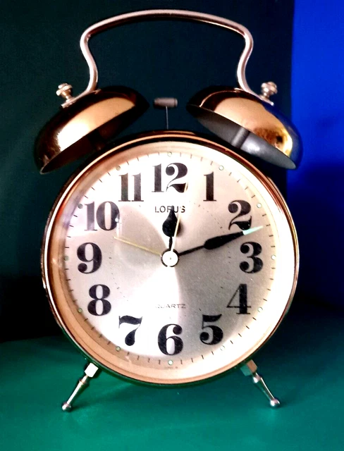 Lorus Japan Bell Alarm Clock Shiny Gold Finish 4 Hands Quartz Super Silent Works