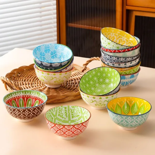 Underglaze Bohemian Rice Bowl Round Noodle Bowl Ceramic Serving Bowls  Soups