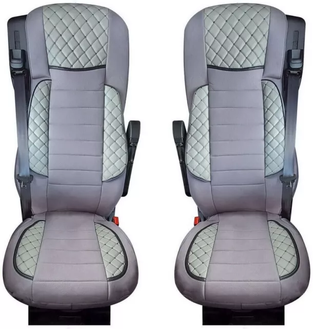 2 Piezas Funda de Asiento Lujo Eco-Leder Y Gamuza para Camión Volvo Fh 2/3 Gris