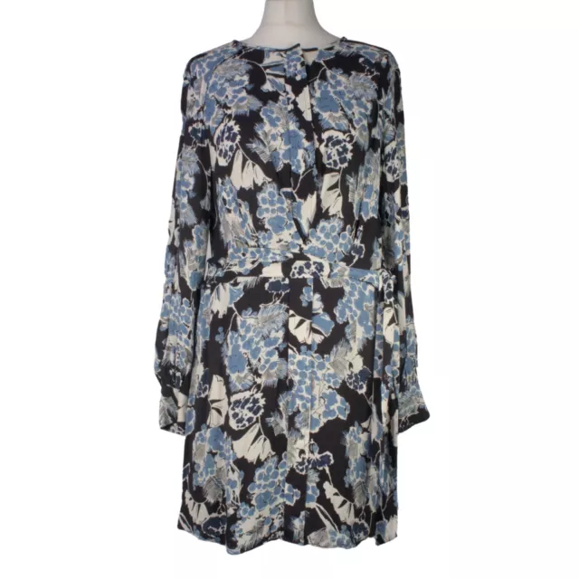 REISS Womens Belted Mini Dress Multi Floral Print Button Up Long Sleeve Size 10