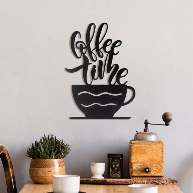 Matte Black Metal Coffee Time Letter Cutout Wall Decorative Sign w/ Coffee Cup