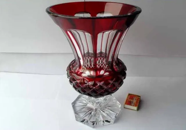Large Solid Crystal Glass Vase, Hand Sanding, Enamel Glass EK448