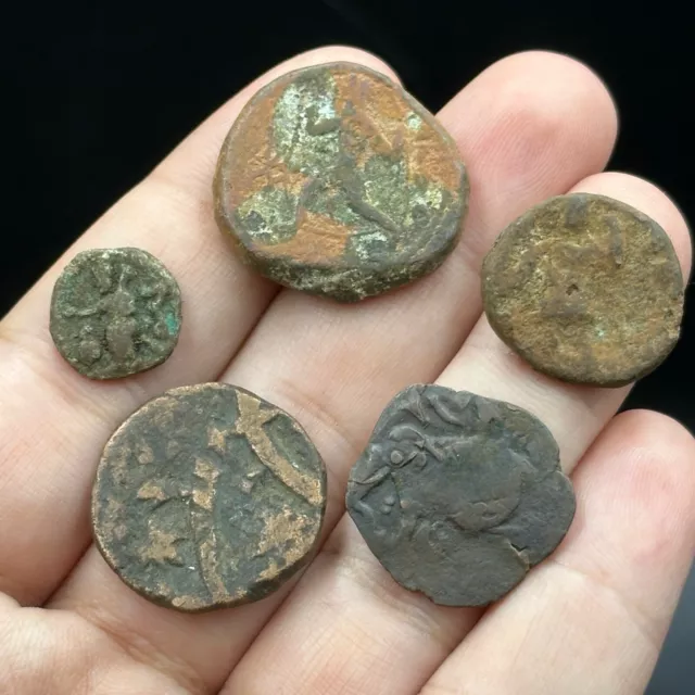 Museum Quality Very Rare Ancient Lot Of 5 Bronze Coins From Different Eras