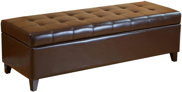 Lift Top Bonded Leather Ottoman Storage Bench, 51" Large Storage Bench for Bedro