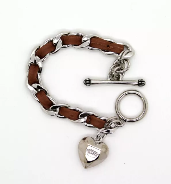 NWT Juicy Couture Limited Edition Leather Chain Heart Charm Toggle Bracelet